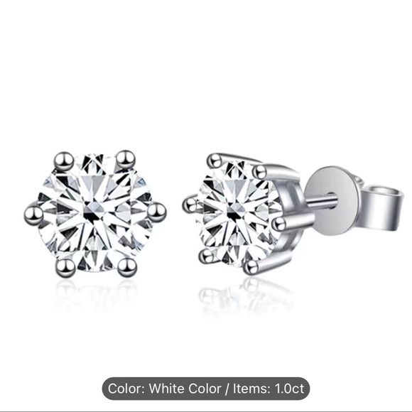 NWT 🤍 .925 STERLING SILVER 1.0 CARAT WHITE MOISSANITE 6-PRONG STUD EARRINGS - Picture 3 of 10